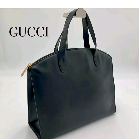 Gucci Black Leather Tote with Gold Accent - Picture 1 of 9